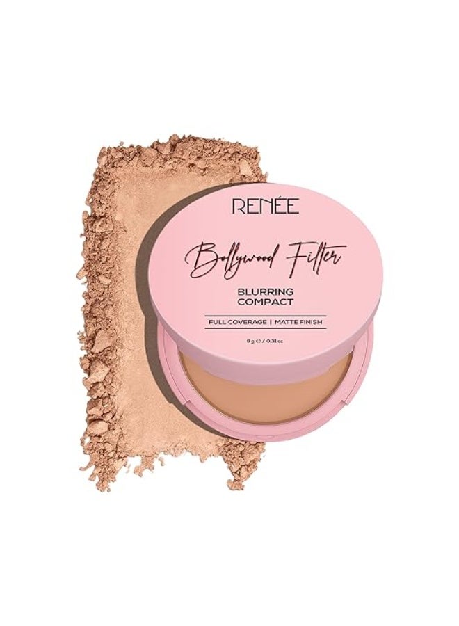 RENEE Bollywood Filter Blurring Compact - Fudge Fuzz | Pore Minimising, Matte Finish, Full Coverage, Rich Pay-off | Blurs Pores & Blemishes | 9g - Image 1